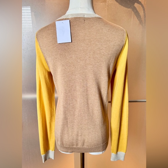 LANDS END 100% Fine Gauge Cotton Yellow & Khaki Tan Women's Cardigan Sweater NWT - Picture 2 of 16